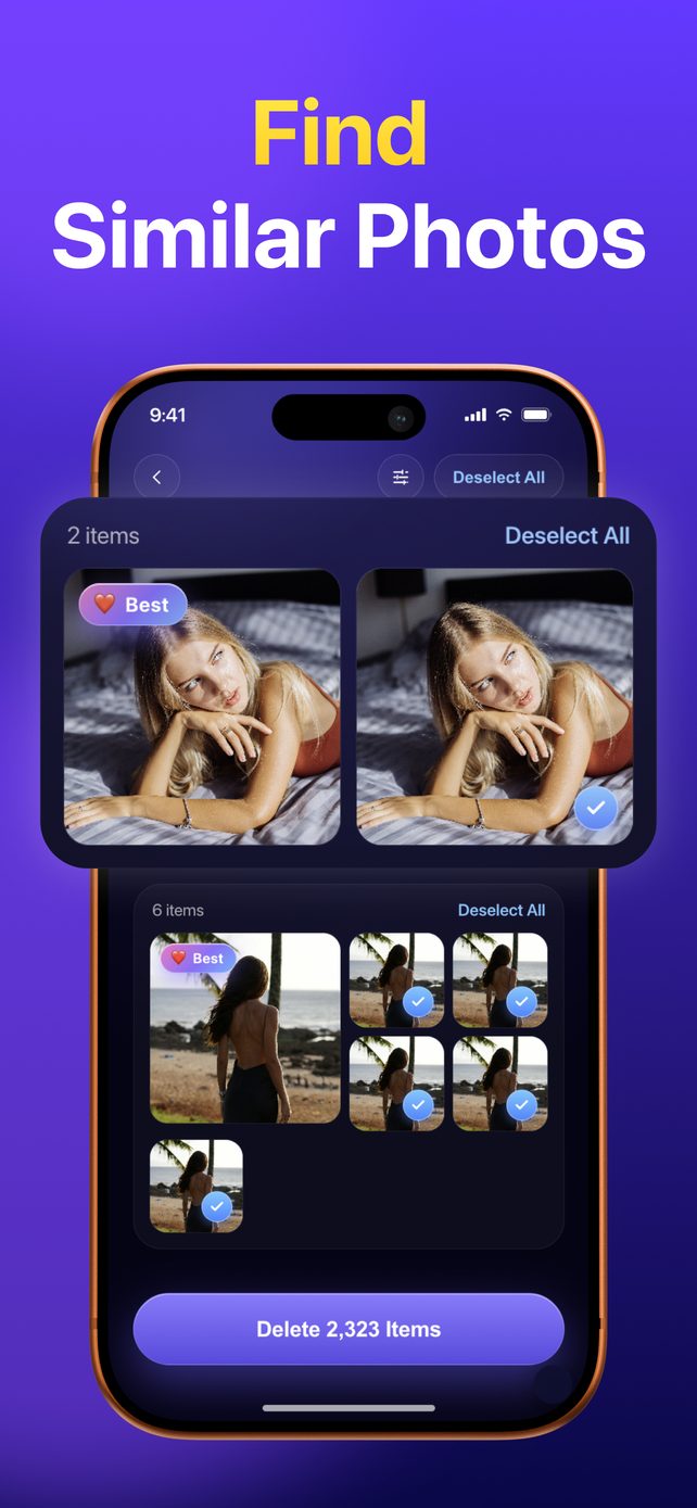 Similar Photos screen in Roomy with a group of near-identical shots and one marked Best